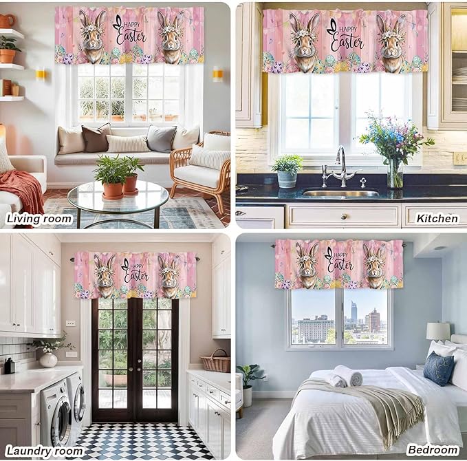 Easter Curtain Valances for Windows, Kitchen Valance Window Treatment, Spring - Image 9