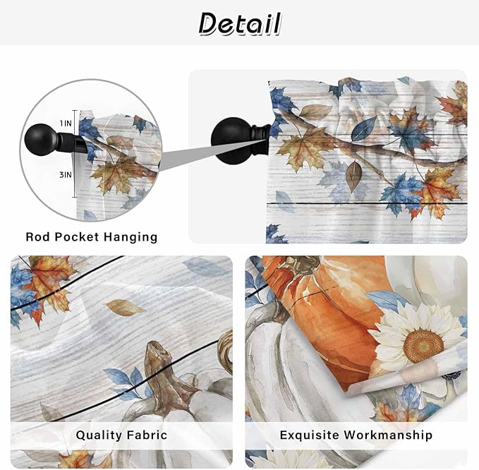 Thanksgiving Pumpkin Kitchen Tier Curtains 24 Inch Long 2 Panel Set, Rod Pocket - Image 9