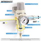 TAILONZ PNEUMATIC 1/4 Inch NPT Air Filter Pressure Regulator Combo Piggyback - Image 3
