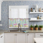 Happy Easter Half Window Curtain 36 Inches Long, Spring Bunny Eggs Flower Teal - Image 2
