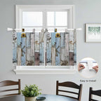 Blue Grey Wooden Kitchen Curtains 36 Inch Length, Small Window Curtains Tab Top - Image 4