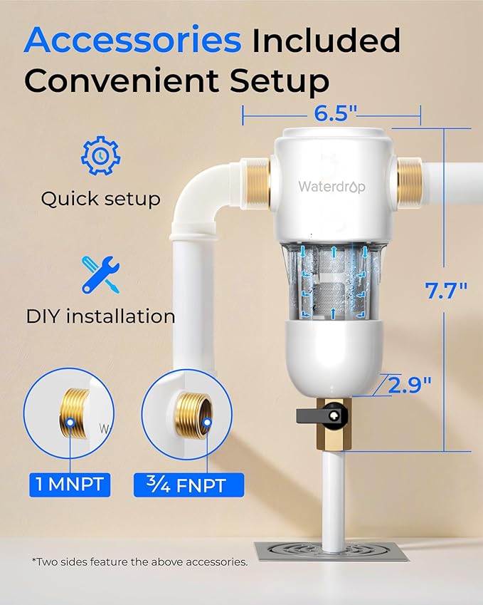 Waterdrop Spin Down Sediment Filter, 50/200 Micron Reusable Whole House Water - Image 8