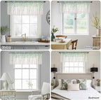Green Leaf Sheer Valance Curtains, Eucalyptus Leaves Vintage Linen Texture - Image 9