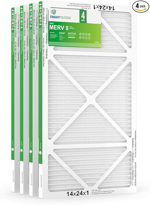 14x24x1 Air Filter 4 Pack, MERV 8 Pleated Dust Defense Air Filters Replacement by TrightFilters