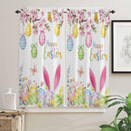 Happy Easter Bedroom Curtains 63 Inches length, Spring Watercolor Bunny Eggs - Image 2