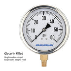 MEASUREMAN 4" Dial Size, Glycerin Filled Plumbing Pressure Gauge, Stainless - Image 5