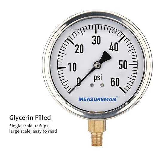 MEASUREMAN 4" Dial Size, Glycerin Filled Plumbing Pressure Gauge, Stainless - Image 5