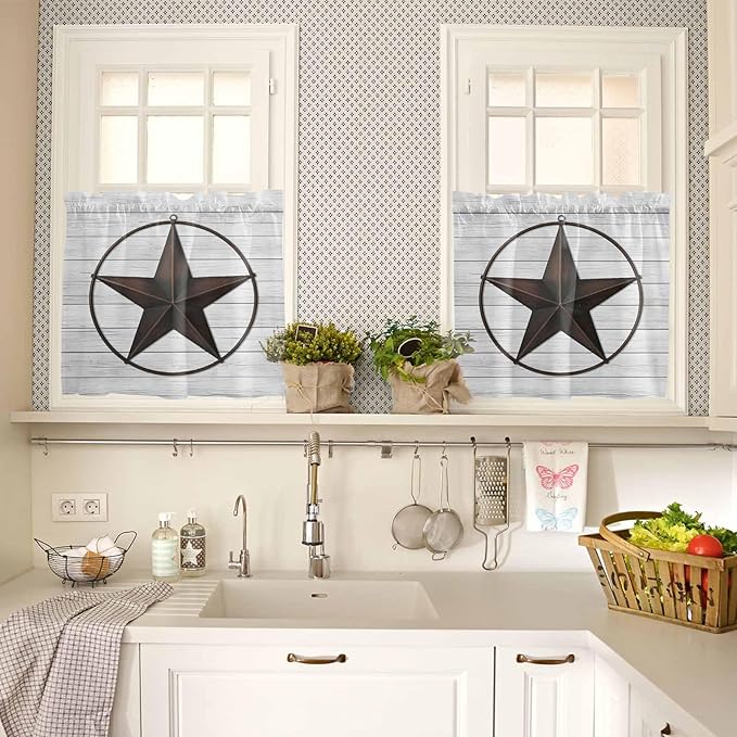 Vintage Farm Western Star Window Valance Curtains, 2 Panel - Image 5