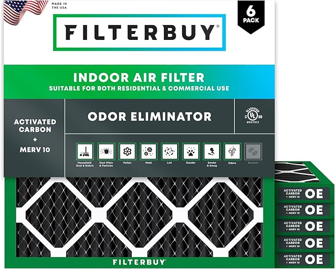 Filterbuy 18x18x1 Air Filter MERV 10 Odor & Allergy Defense by Filterbuy