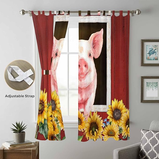 Pigs Sunflowers Living Room Curtains 96 Inch Length, Window Curtains Tab Top - Image 5