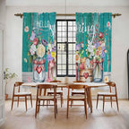 Spring Flowers Kitchen Curtains, Farmhouse Watercolor Teal Wood Grain Light - Image 2