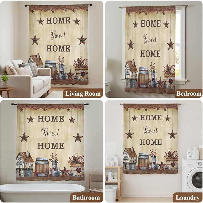 Farm Sheer Curtains 72 Inch Length American Country Barn Star Vintage Berry - Image 7