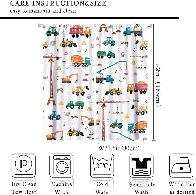 Construction Window Curtains, Kids Cartoon Construction Machines Building Hand - Image 4