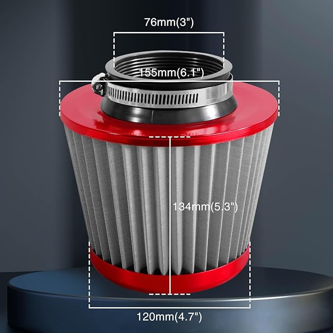 3" 76mm Universal High Flow Cold Air Intake Air Filter Upgraded Stainless Steel - Image 3