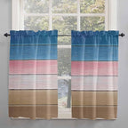 Blue Pink Brown Gradient Wood Grain Window Valance Curtains, Vintage Wood Board - Image 2