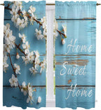 Farmhouse Wooden Grain Kitchen Curtains, Vintage Shabby Chic Flower Blue Light by Unknown
