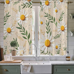 Spring Daisy Kitchen Curtains, Country Watercolor Flower Leaf Plant Light - Image 2
