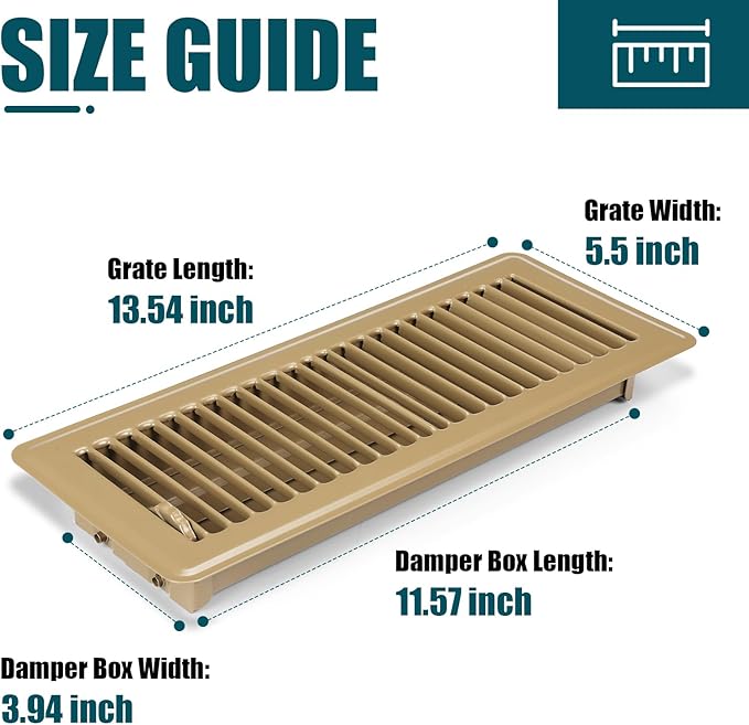 VOISEN Floor Register 4x12, 2 Pack Floor Vent Covers, Steel Adjustable Air - Image 3