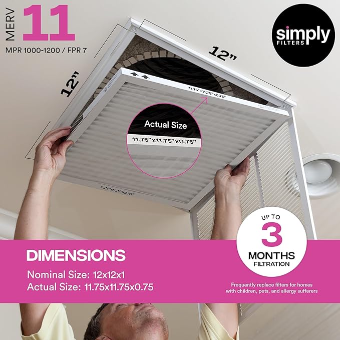 Simply 12x12x1 Air Filter, Merv 11, MPR 1000, 4 Pack, Furnace Air Filter - Image 3
