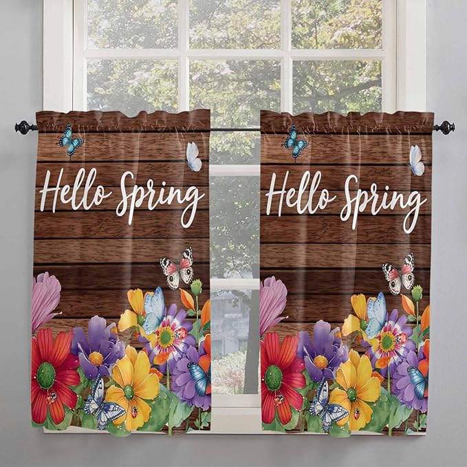 Spring Flowers Kitchen Curtains 45 Inches length, Watercolor Farmhouse Colorful - Image 2