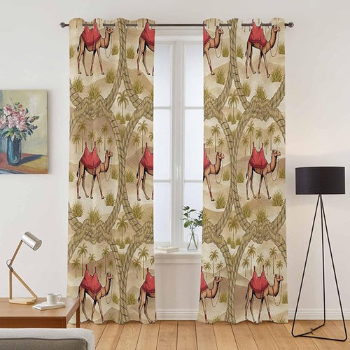 2 Panel Kitchen Cafe Curtains, Desert Camels Sunlight Filtering Nature Air - Image 2