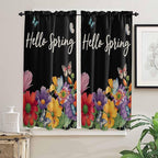 Spring Flowers Bedroom Curtains 63 Inches length, Watercolor Country Colorful - Image 2