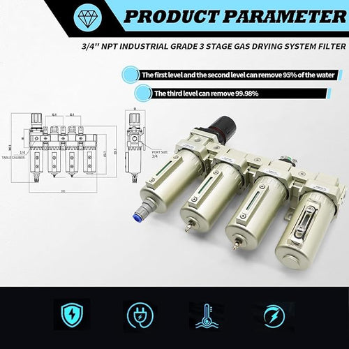 3/4" NPT Industrial Grade 4 Stage Gas Drying System, Coalescing Filter - Image 2