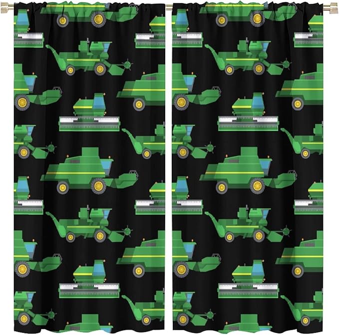 Kids Agriculture Machine Window Curtains, Farm Equipment Tractors Transport by SHElifestyle