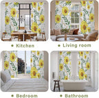 Yellow Daisy Kitchen Curtains, Farmhouse Country Flower Leaf Plant Wood Grain - Image 8