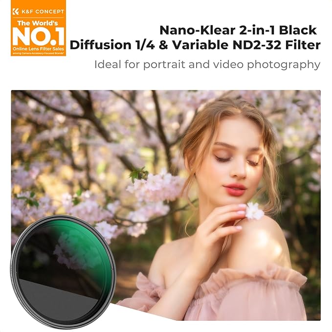 K&F CONCEPT 72mm Black Diffusion Mist 1/4 & Variable ND2-32 in-1 Filter - Image 2