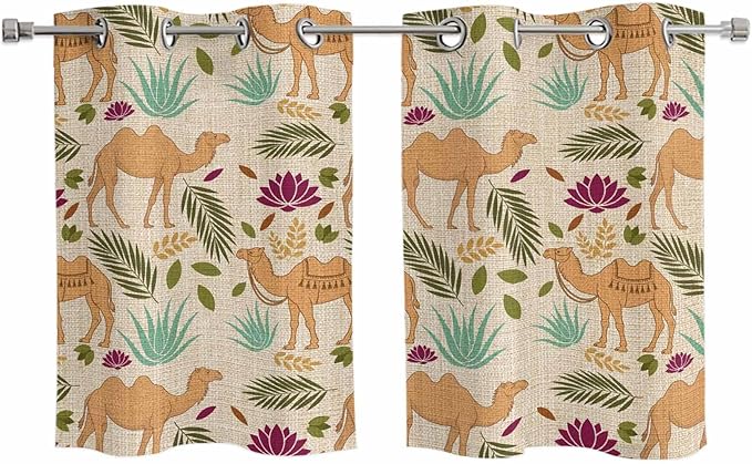 2 Panel Kitchen Cafe Curtains, Desert Camels Sunlight Filtering Nature Air by Hokiten