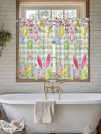 Happy Easter Kitchen Curtains 45 Inches length, Spring Bunny Eggs Flower Sage - Image 7