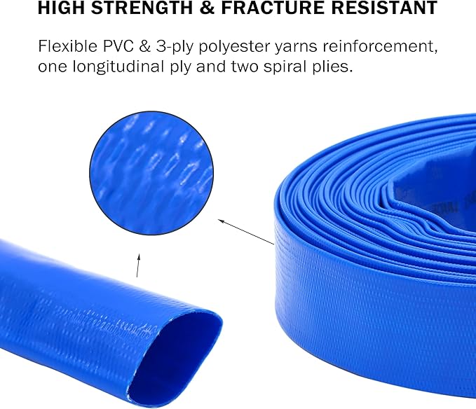 DAVCO 1.5" x 100 ft Pool Backwash Hose, Heavy Duty Reinforced Blue PVC Lay Flat - Image 3