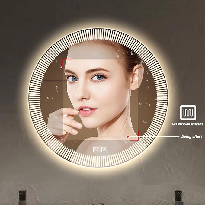 Bathroom Mirror with LED Lights, Wall Mirror with Touch Sensor, Round Mirror - Image 3