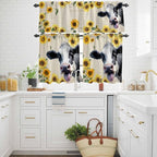 Kitchen Curtains Tiers and Valance Set of 3, Cow Sunflowers Light Filtering - Image 3