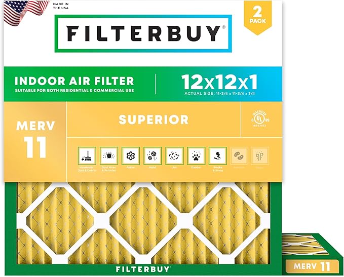 Filterbuy 12x12x1 Air Filter MERV 11 Superior Pet & Allergy Defense, by Filterbuy