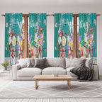 Spring Flowers Kitchen Curtains, Farmhouse Watercolor Teal Wood Grain Light - Image 7