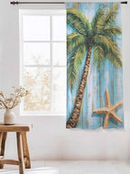 Sheer Curtains 63 Inch Length, Coastal Beach Tree Semi Sheer Curtains Light - Image 3