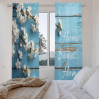 Farmhouse Wooden Grain Kitchen Curtains, Vintage Shabby Chic Flower Blue Light - Image 4