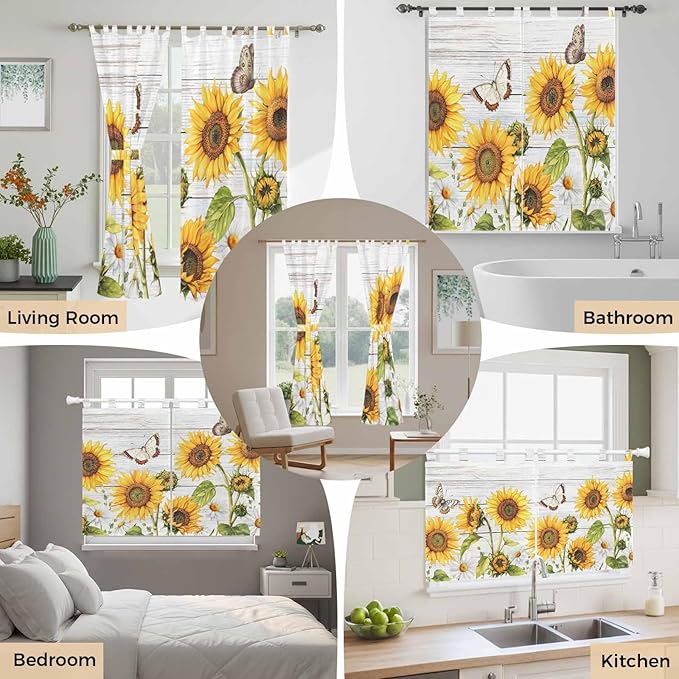 Yellow Sunflowers Bedroom Curtains 63 Inch Length, Window Curtains Tab Top - Image 7