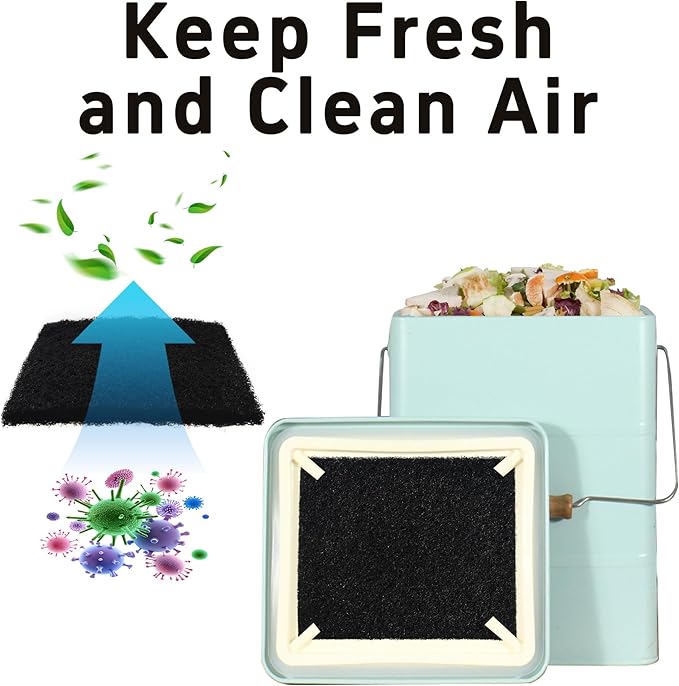 6PCS 5” Square Compost Bin Charcoal Filters, 0.4” Thick Activated Carbon Filters - Image 3