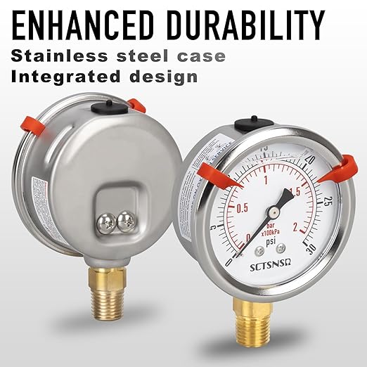 0 to 30 Psi Pressure Gauge, Glycerin Liquid Filled, 2.5 inch Dial, 1/4" NPT - Image 3