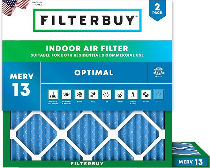 Filterbuy 11.25x11.25x1 Air Filter MERV 13 Optimal Smoke & Allergy Defense by Filterbuy