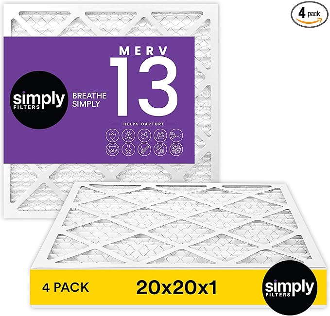 Simply 20x20x1 Air Filter, Merv 13, 4 Pack, by SimplyFilters