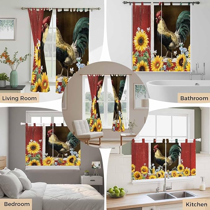 Chicken Sunflowers Bedroom Curtains 72 Inch Length, Window Curtains Tab Top - Image 7