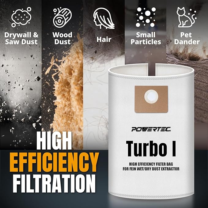POWERTEC Turbo I, 9-20-27 Fleece Filter Bags 10PK, - Image 5