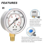 0-400 Psi Glycerin Liquid Filled Pressure Gauge, 2.5" Dial Size, 1/4" NPT Lower - Image 4