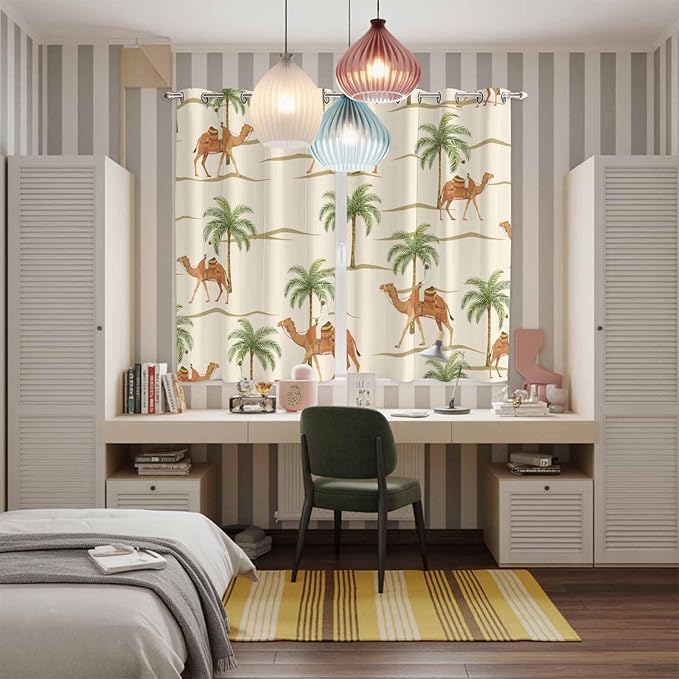 2 Panel Kitchen Cafe Curtains, Date Coconut Tree Sunlight Filtering Nature Air - Image 5