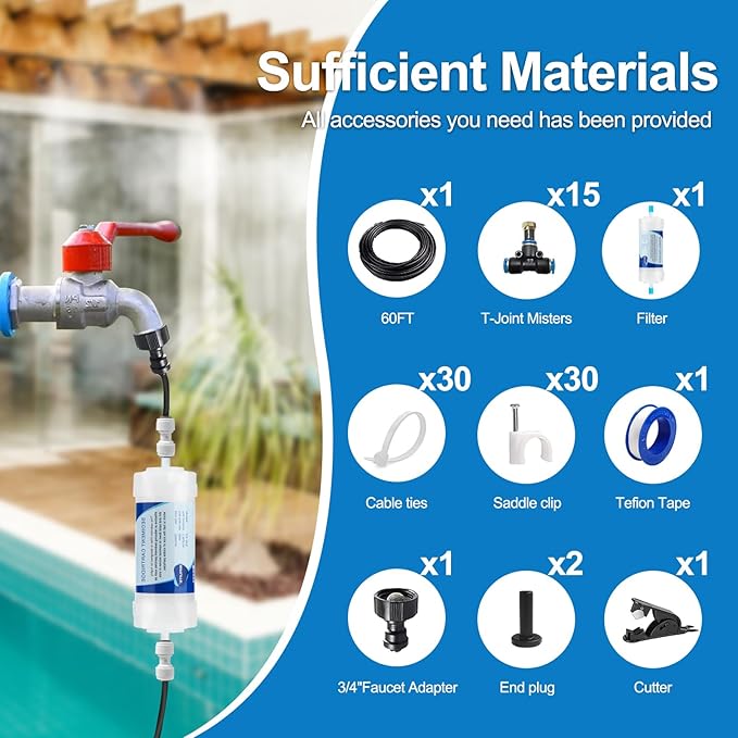 Misters for Outside Patio, Outdoor Water Misting Cooling System w Filter - Image 6