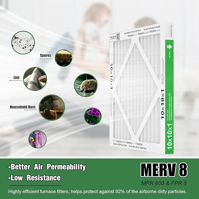 10x10x1 Air Filter 6 Pack, Durable MERV 8 Pleated Home HVAC AC Furnace Filters - Image 4